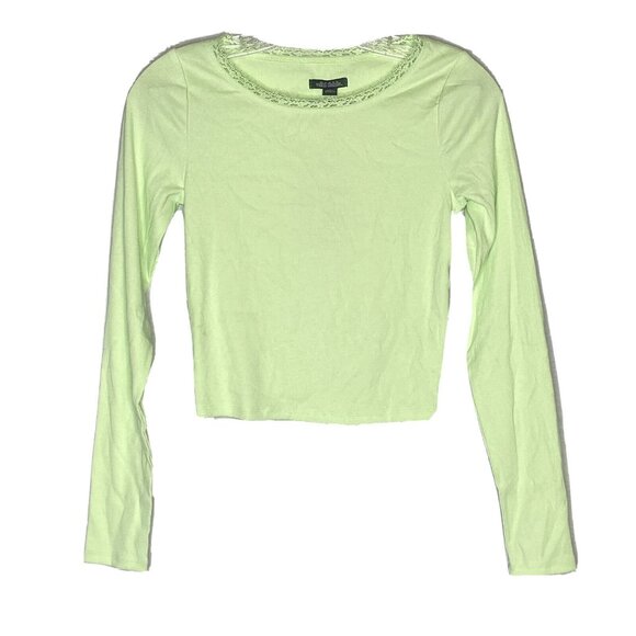 Wild Fable Women's Long Sleeve Crewneck Lace Trim T-Shirt S - Picture 3 of 5